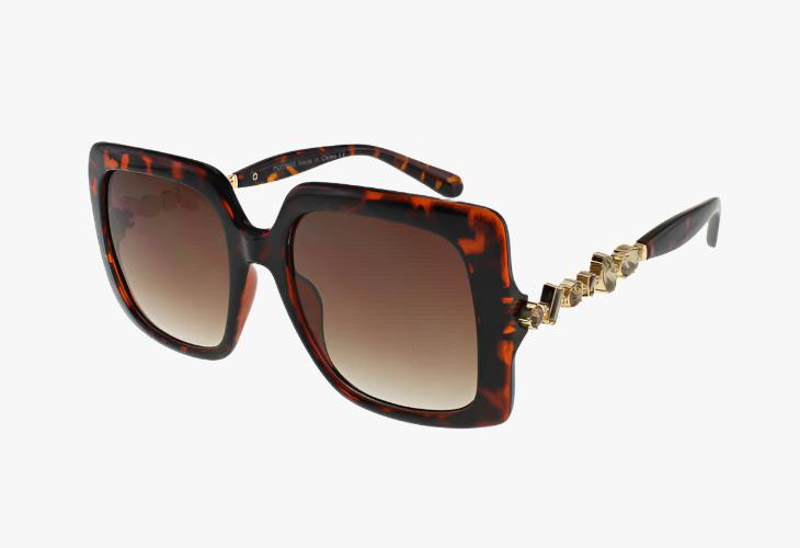 tortoise Wholesale Fashion Square Metal Rhinestone Sunglasses