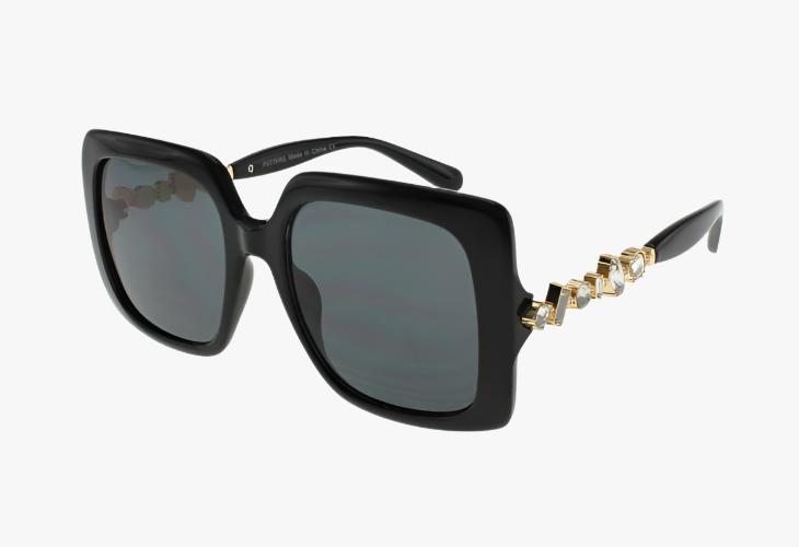 solid black Wholesale Fashion Square Metal Rhinestone Sunglasses