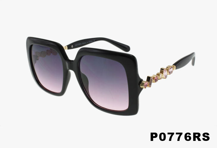 purple Wholesale Fashion Square Metal Rhinestone Sunglasses