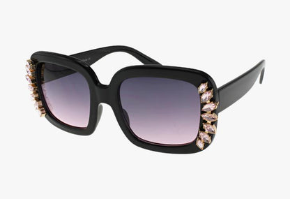 purple Wholesale Square Fashion Luxury Rhinestone Sunglasses