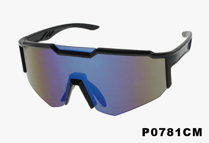 blue mirror Wholesale Fashion Sport Half Rim Shield Sunglasses