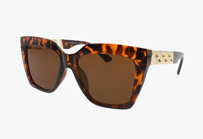 tortoise Wholesale Square Fashion Metal Link Temple Sunglasses