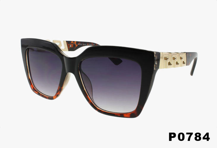 black tortoise Wholesale Square Fashion Metal Link Temple Sunglasses