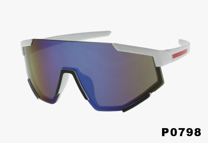 white frame blue mirror Wholesale Fashion Shield Sport Sunglasses