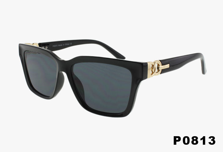 black Wholesale Square Metal Detail Hinge Sunglasses