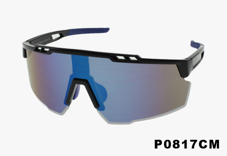 blue mirror Wholesale One Piece Lens Shield Sport Sunglasses