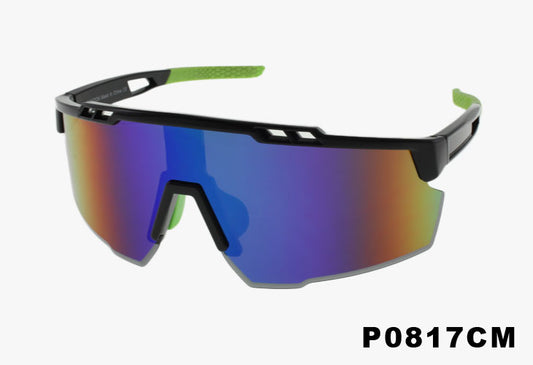 green mirror Wholesale One Piece Lens Shield Sport Sunglasses