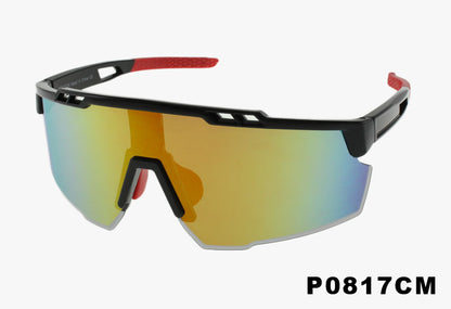 red yellow mirror Wholesale One Piece Lens Shield Sport Sunglasses