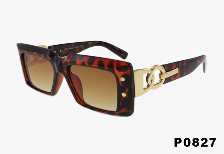 tortoise Wholesale Fashion Square Metal Link Sunglasses