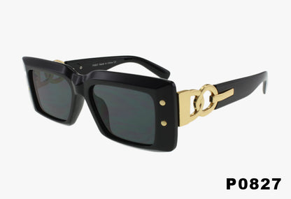 solid black Wholesale Fashion Square Metal Link Sunglasses