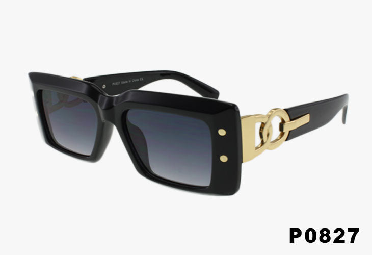 gradient black Wholesale Fashion Square Metal Link Sunglasses