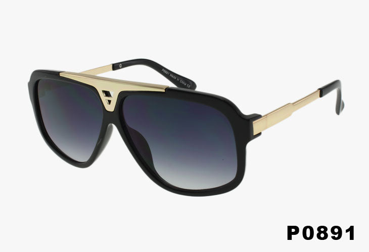 black Designer Inspired Wholesale Rectangle Pilot Sunglasses