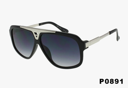 black silver Designer Inspired Wholesale Rectangle Pilot Sunglasses