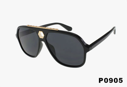 black Wholesale Square Pilot With Metal Bridge Sunglasses