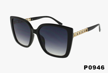 black Wholesale Fashion Square Sunglasses With Metal Chain Temple Design