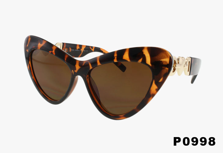 tortoise Wholesale Oversized Cat Eye Sunglasses With Metal Heart Link