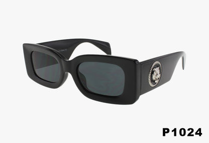 black Fashion Oversized Rectangle Metal Emblem Wholesale Sunglasses