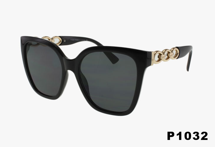 black Large Square Frame Chain Link Wholesale Sunglasses