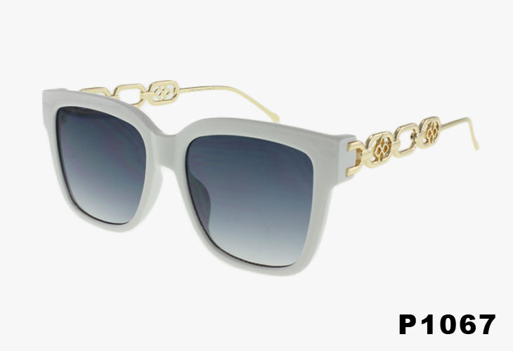 white Rectangular Floral Chain Link Wholesale Sunglasses