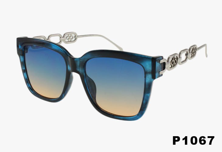 blue Rectangular Floral Chain Link Wholesale Sunglasses