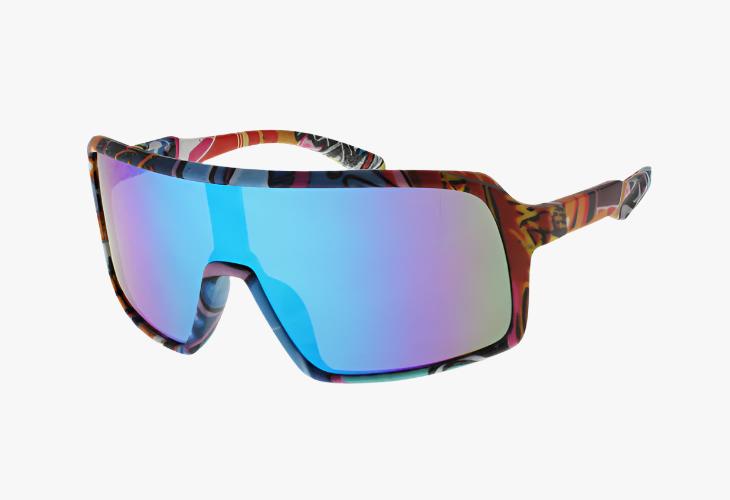 red frame blue mirror Wholesale Fashion Sport Shield Sunglasses