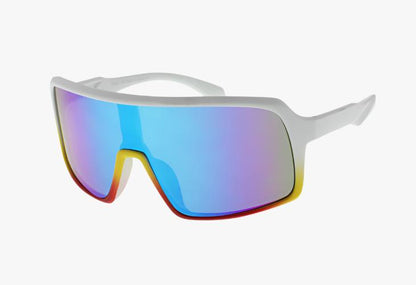 white frame blue mirror Wholesale Fashion Sport Shield Sunglasses