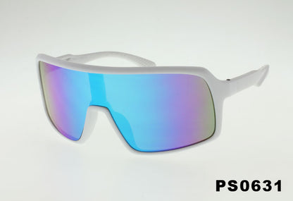 white frame blue mirror Wholesale Fashion Sport Shield Sunglasses