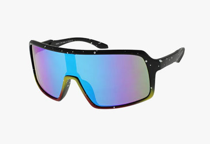 blue mirror black frame Wholesale Fashion Sport Shield Sunglasses