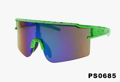 green Wholesale Square Sport Half Rim Shield Sunglasses