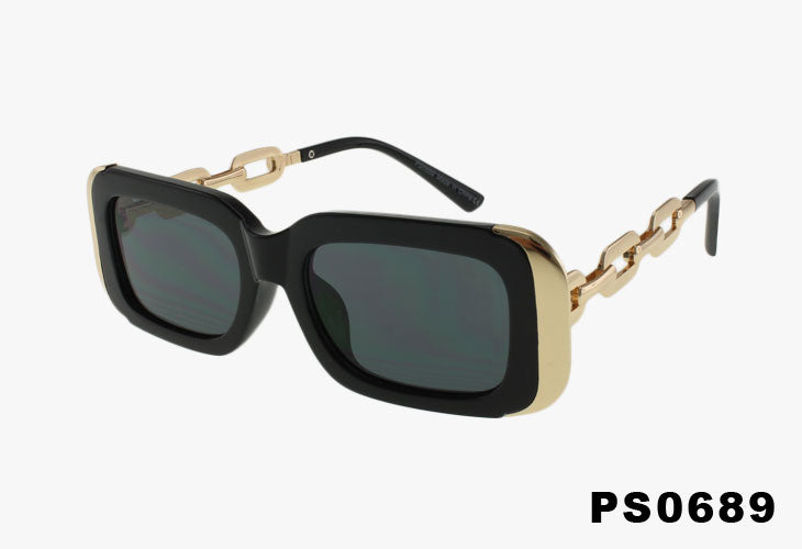 black Wholesale Fashion Medium Square with Metal Chain Temples