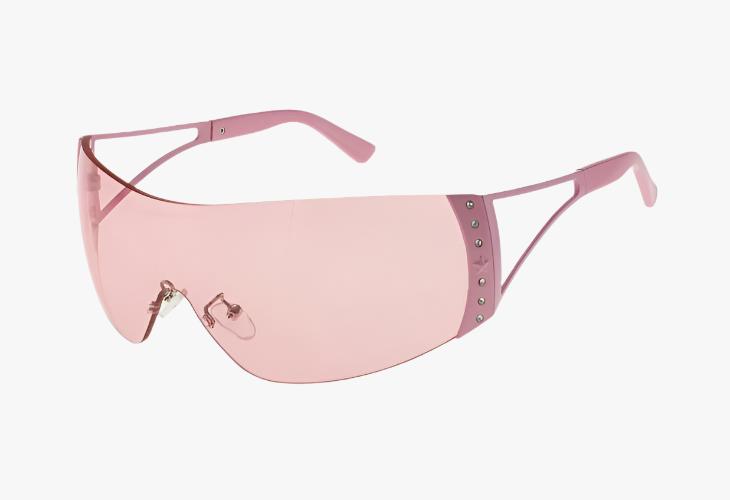 pink Wholesale Retro Fashion Rimless Shield Split Temple Sunglasses