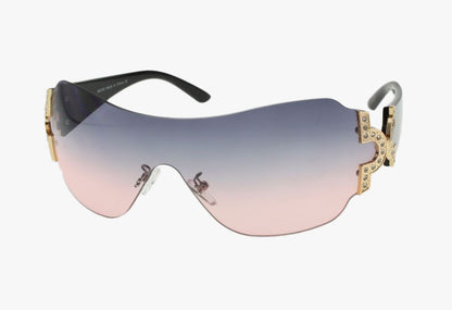 purple pink Wholesale Retro Fashion Rimless Shield Wrap Sunglasses