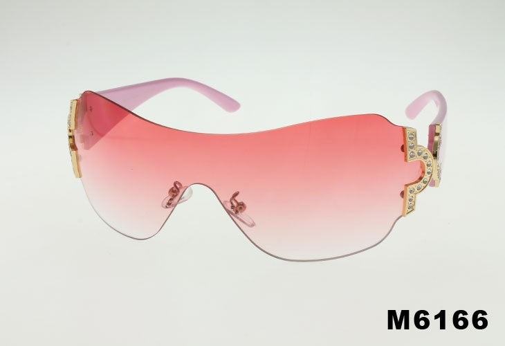 pink gradient Wholesale Retro Fashion Rimless Shield Wrap Sunglasses