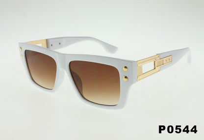 white Fashion Retro Rectangle Metal Temple Wholesale Sunglasses