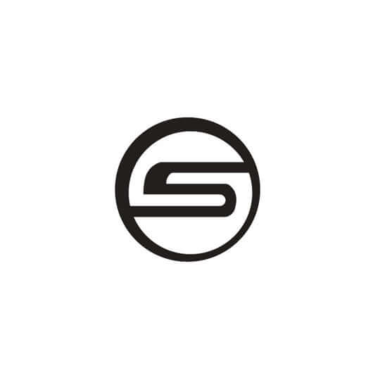 solar fashions logo consisting of a offset round circle with a S inside touching both ends of the circle